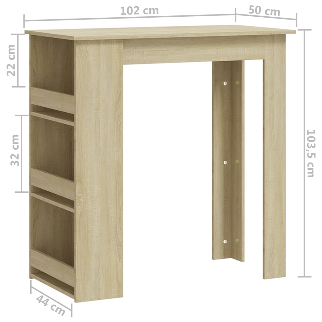 Barbord kafebord Bistrobord oppbevaring sonoma eik 102x50x103,5 cm konstruert tre