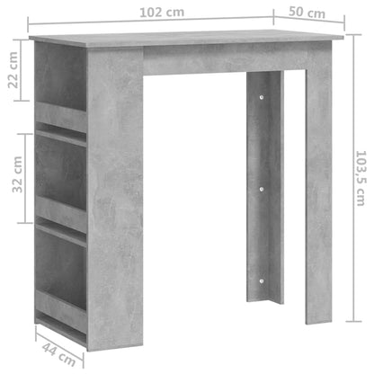 Barbord kafebord Bistrobord med oppbevaringsstativ betonggrå 102x50x103,5 cm