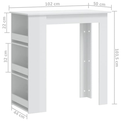 Barbord kafebord Bistrobord med oppbevaringsstativ hvit høyglans 102x50x103,5 cm