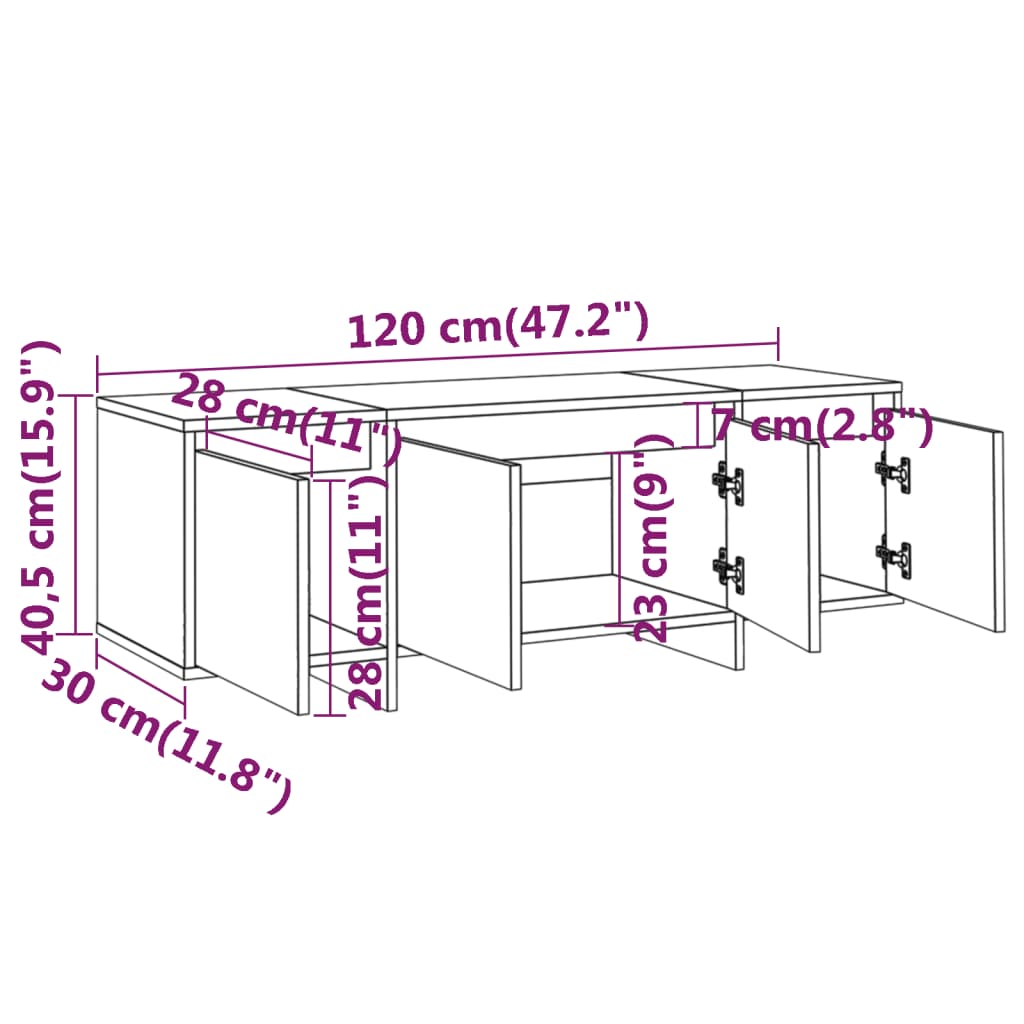 TV-benk sonoma eik 120x30x40,5 cm konstruert tre