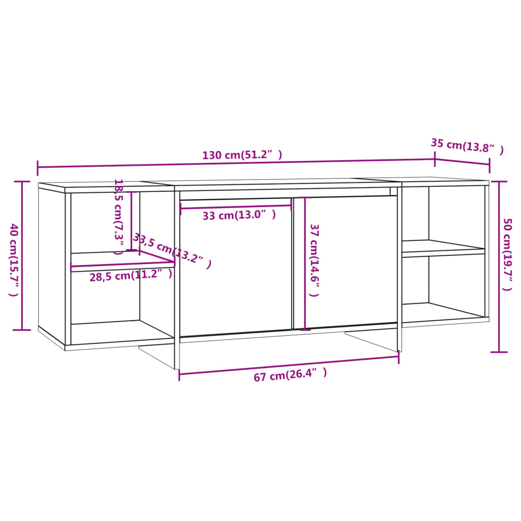 TV-benk sonoma eik 130x35x50 cm konstruert tre