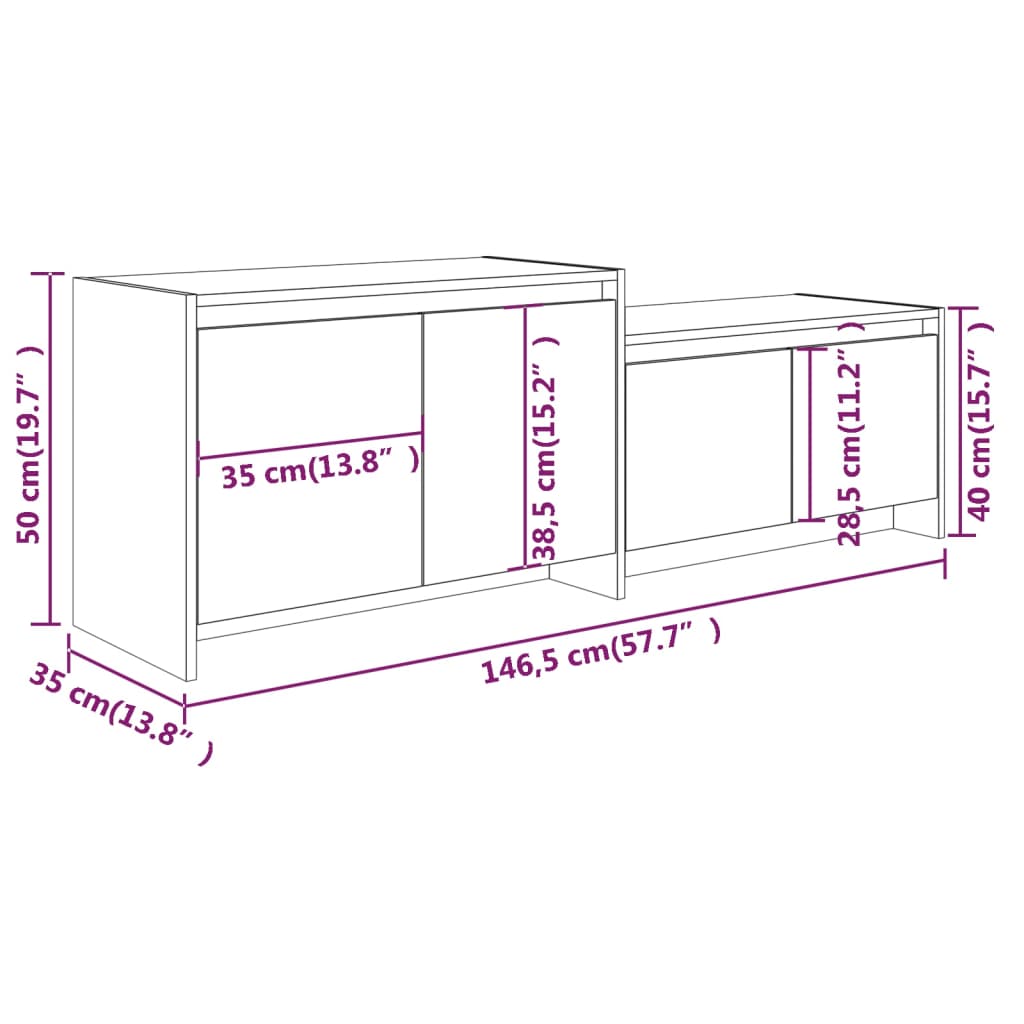 TV-benk hvit høyglans 146,5x35x50 cm konstruert tre