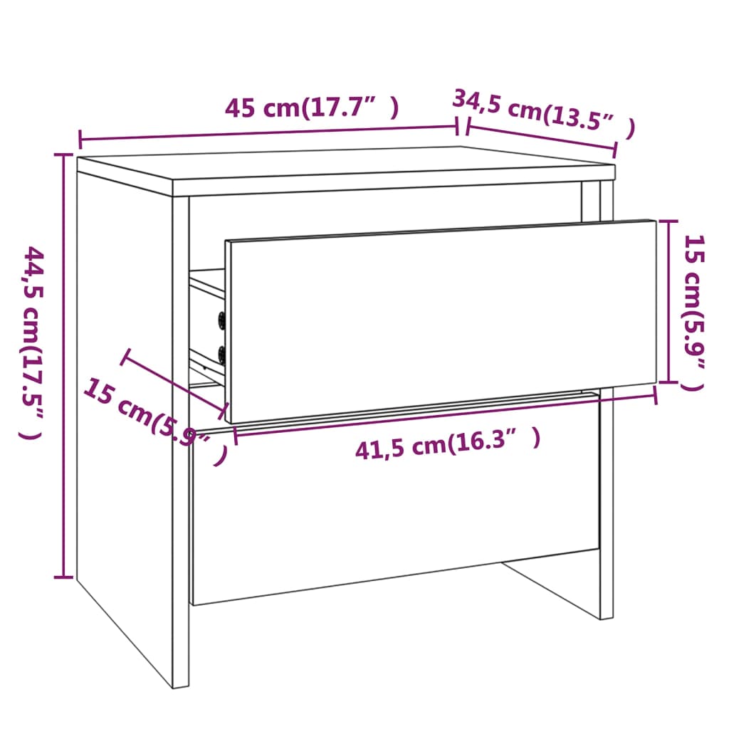 Nattbord Sengbord sonoma eik 45x34,5x44,5 cm konstruert tre