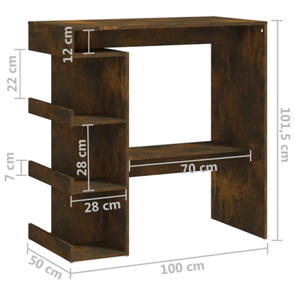 Barbord kafebord Bistrobord med oppbevaring røkt eik 100x50x101,5 cm konstruert tre