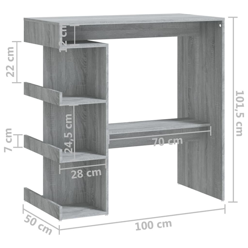 Barbord kafebord Bistrobord oppbevaringsstativ grå eik 100x50x101,5 cm sponplate