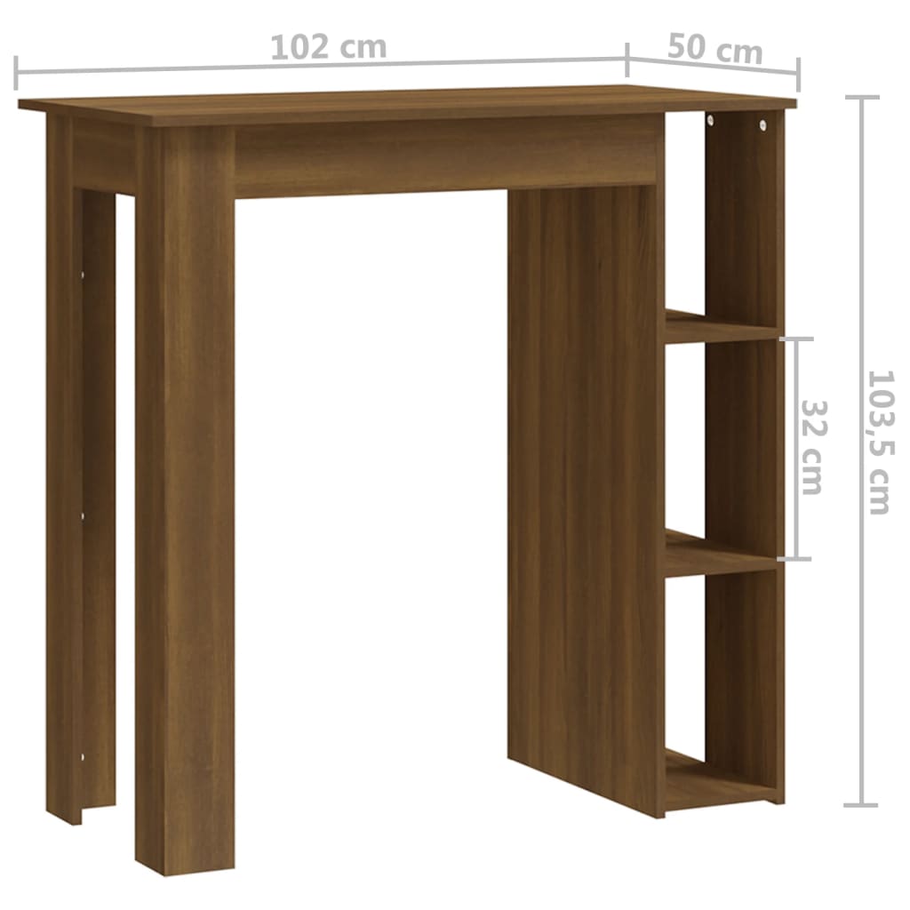 Barbord kafebord Bistrobord med hylle brun eik 102x50x103,5 cm konstruert tre