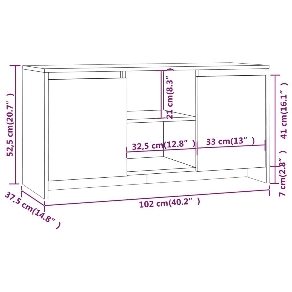 TV-benk grå sonoma eik 102x37,5x52,5 cm konstruert tre