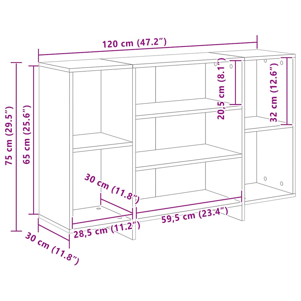 Skjenk røkt eik 120x30x75 cm konstruert tre