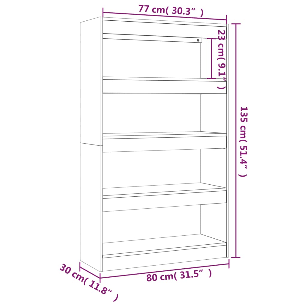 Bokhylle/Romdeler svart 80x30x135 cm konstruert tre