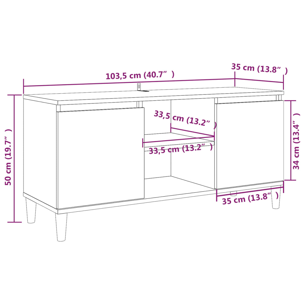 TV-benk med ben i heltre røkt eik 103,5x35x50 cm