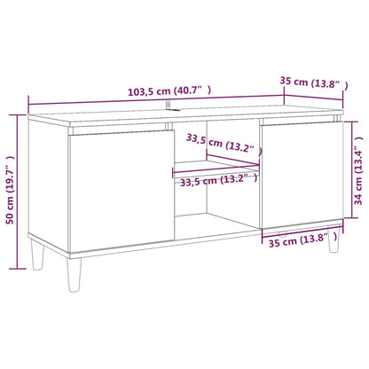 TV-benk med ben i heltre brun eik 103,5x35x50 cm