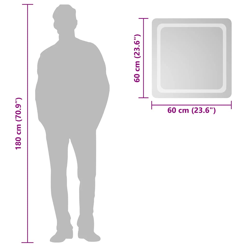 Baderomsspeil med LED 60x60 cm