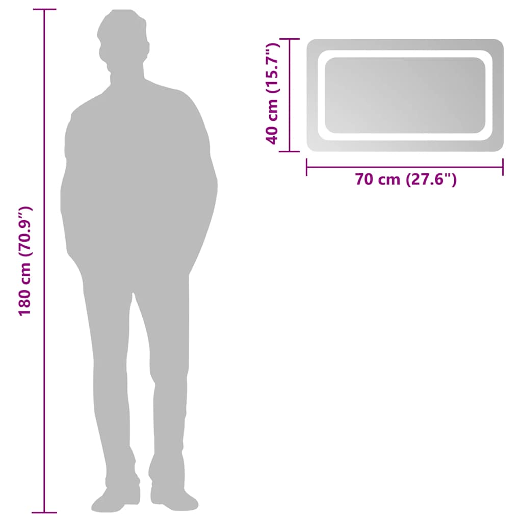 Baderomsspeil med LED 70x40 cm