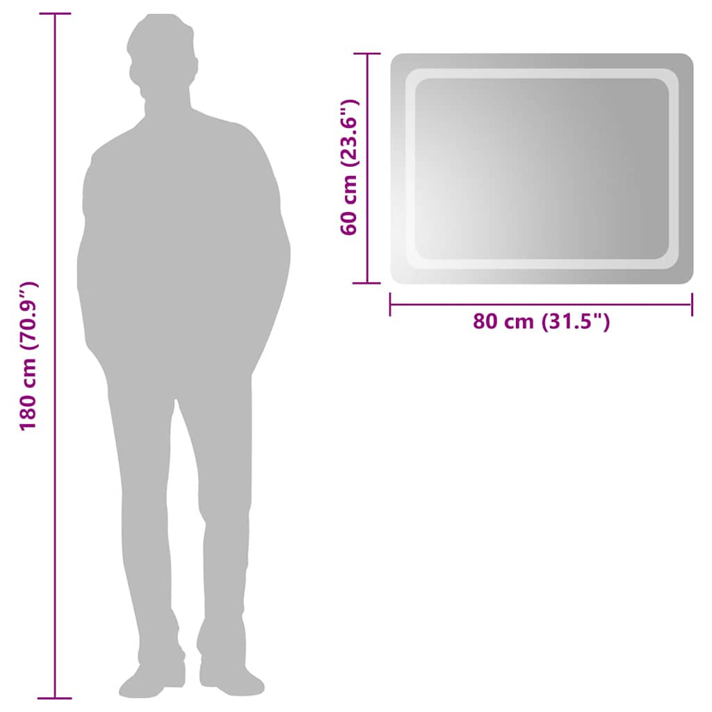 Baderomsspeil med LED 80x60 cm