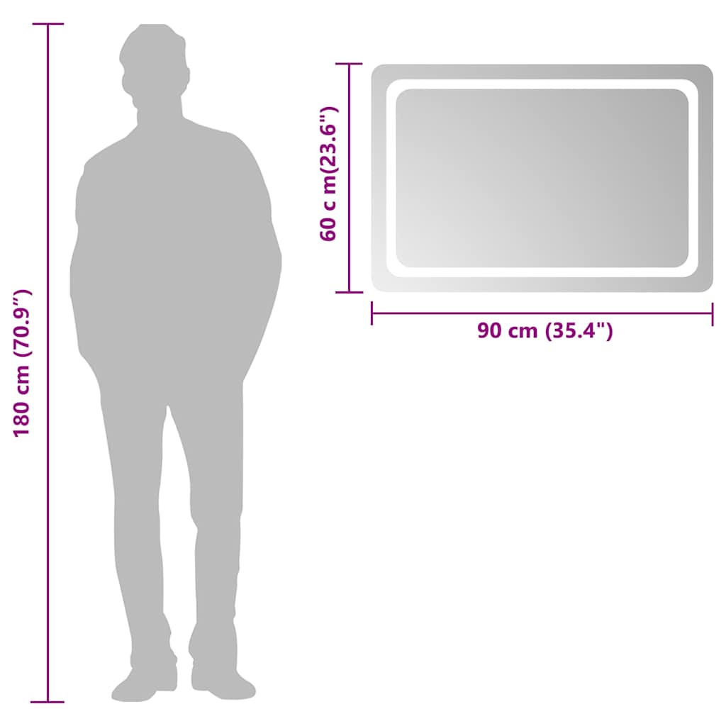 Baderomsspeil med LED 90x60 cm