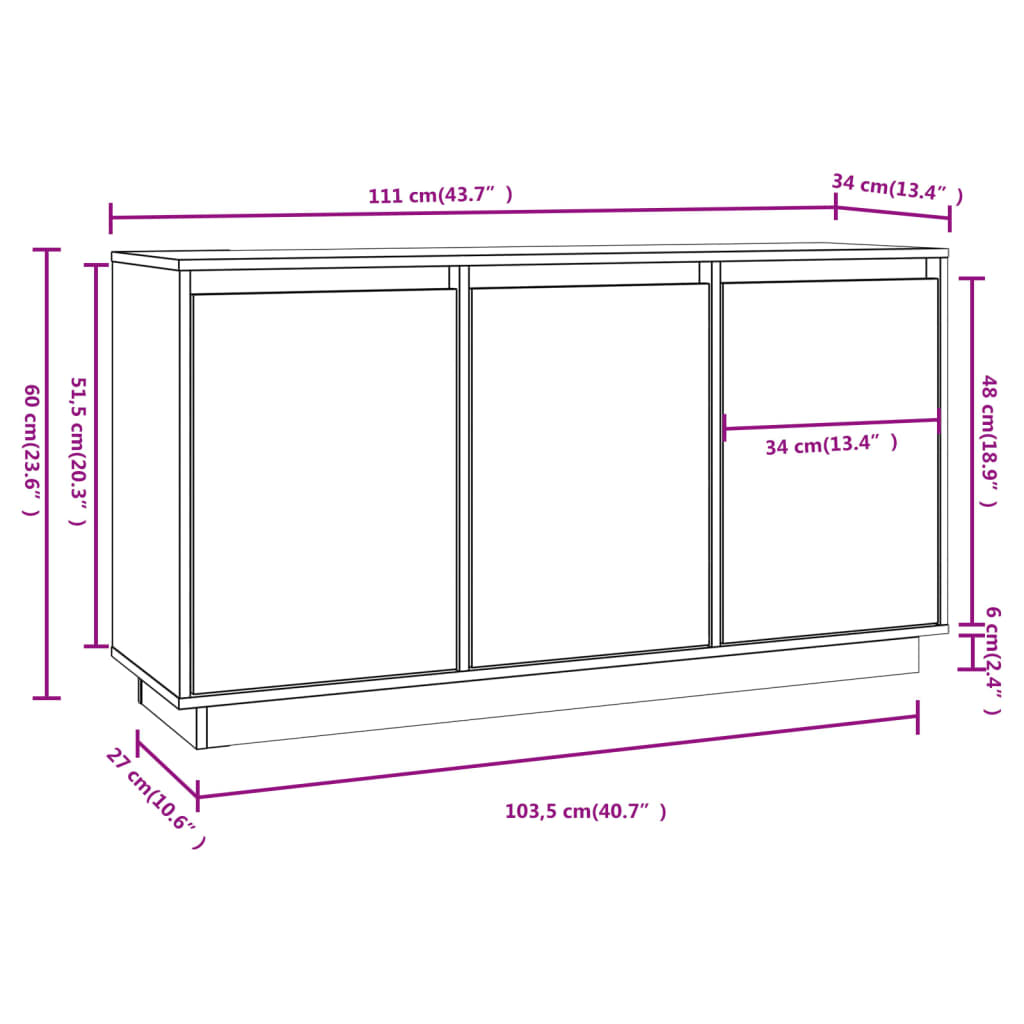 Skjenk 111x34x60 cm heltre furu