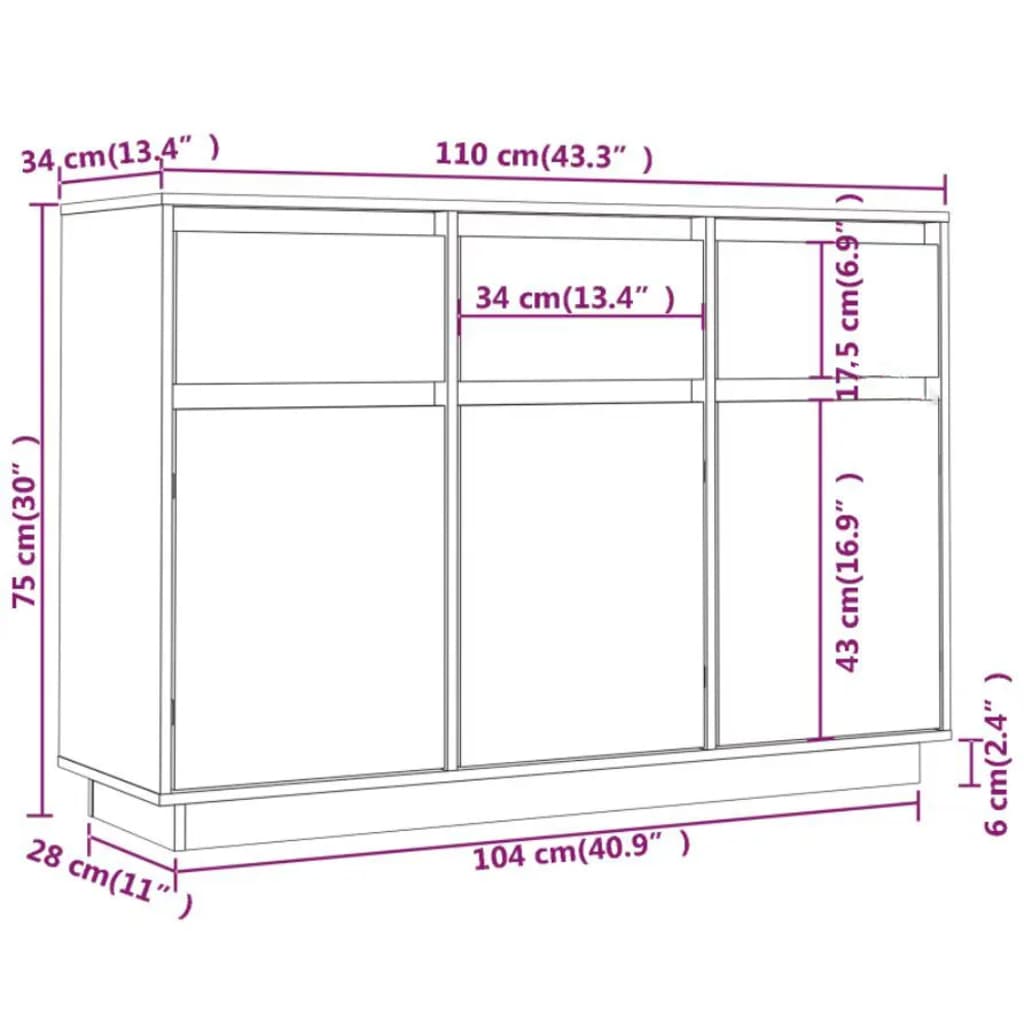 Skjenk 110x34x75 cm heltre furu