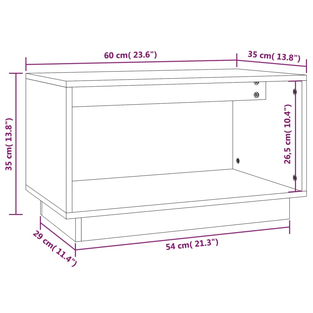 TV-benk hvit 60x35x35 cm heltre furu