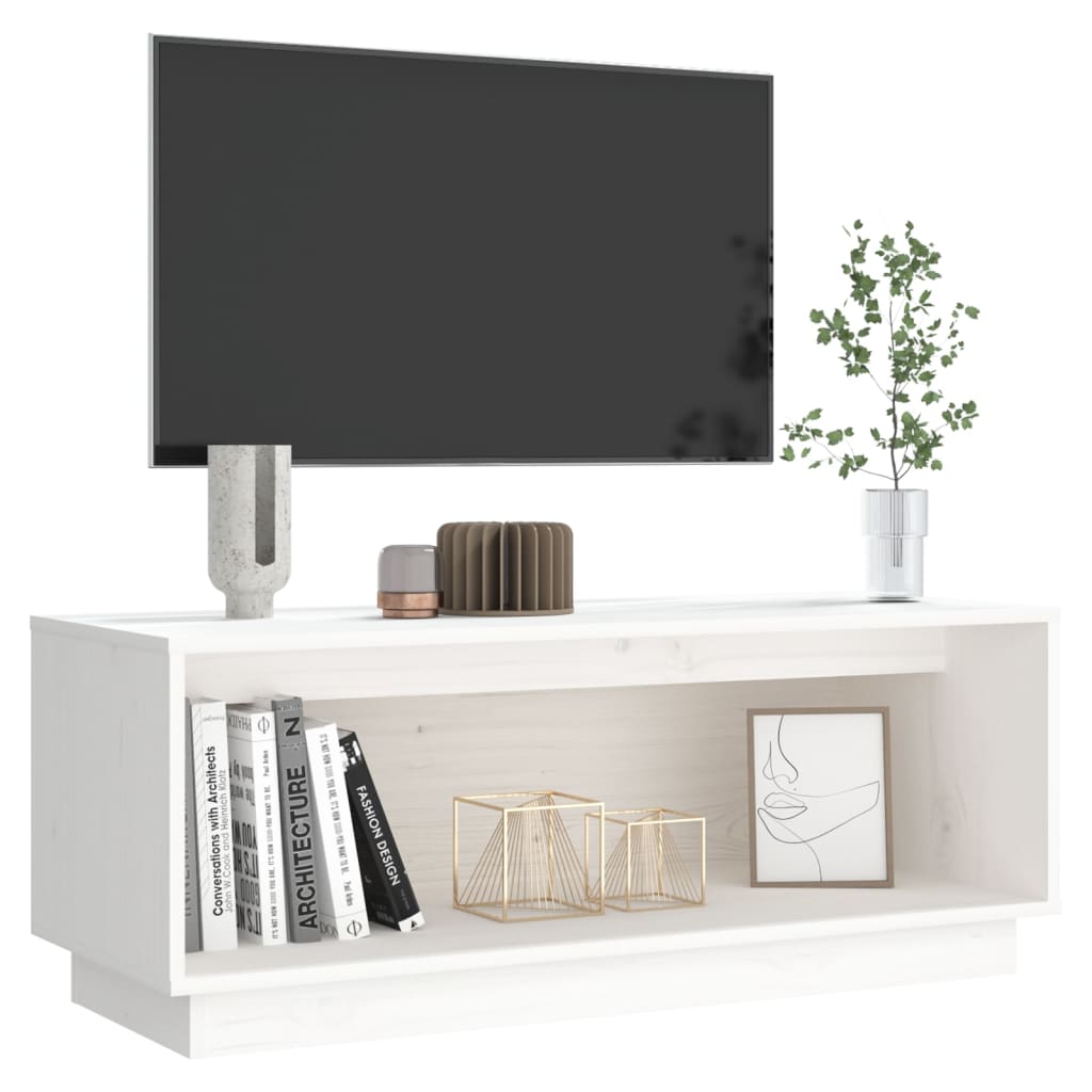 TV-benk hvit 90x35x35 cm heltre furu