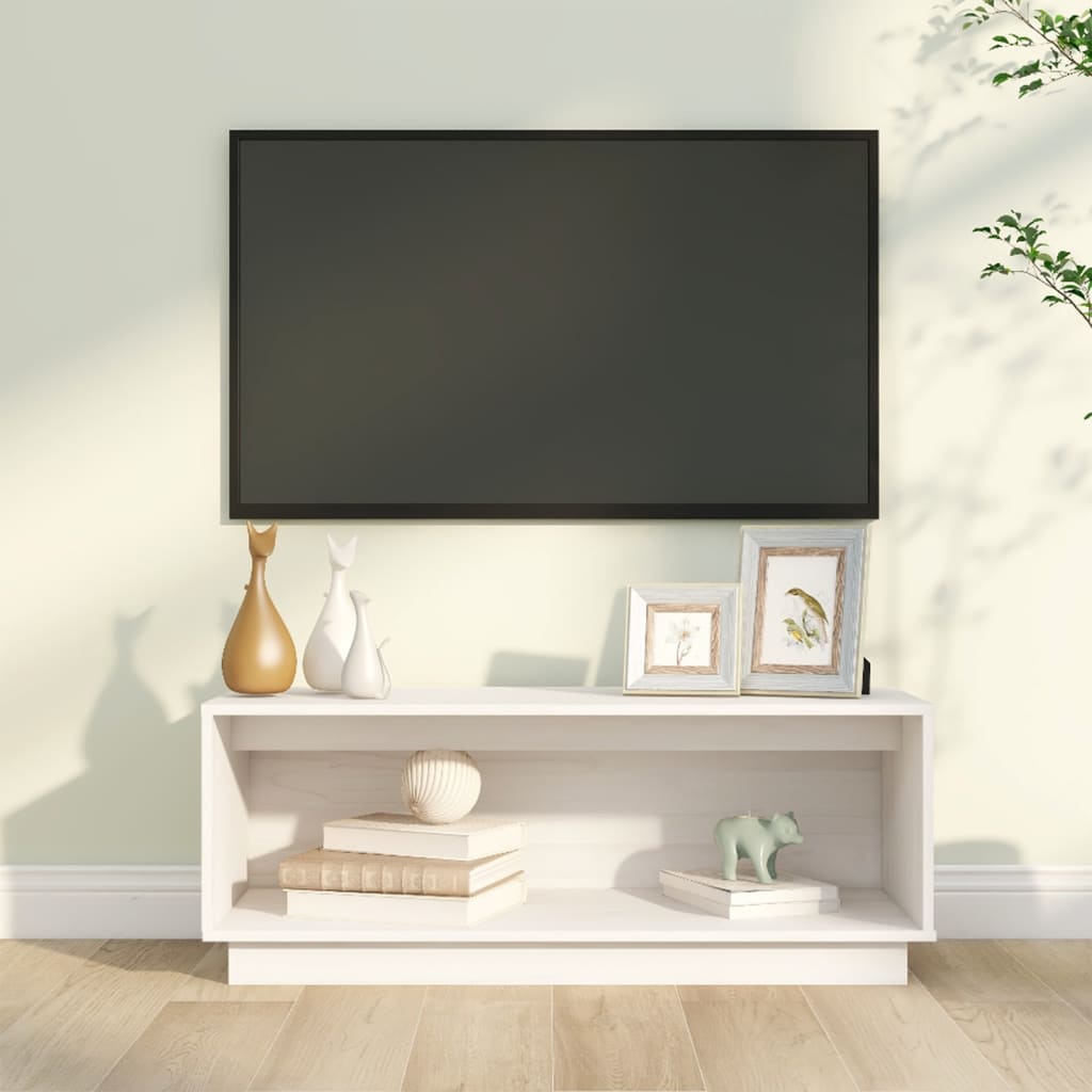 TV-benk hvit 90x35x35 cm heltre furu