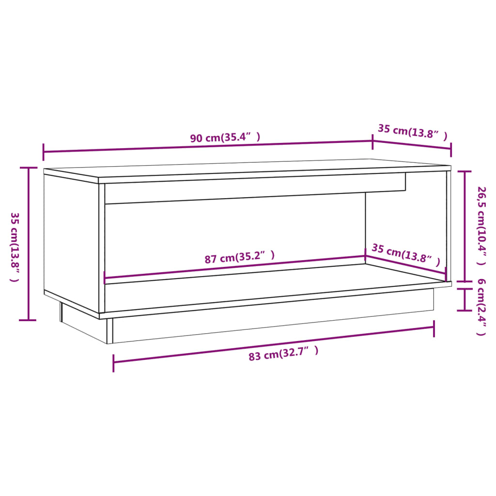 TV-benk grå 90x35x35 cm heltre furu