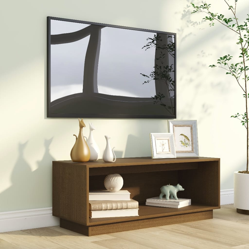 TV-benk honningbrun 90x35x35 cm heltre furu