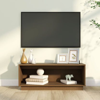 TV-benk honningbrun 90x35x35 cm heltre furu