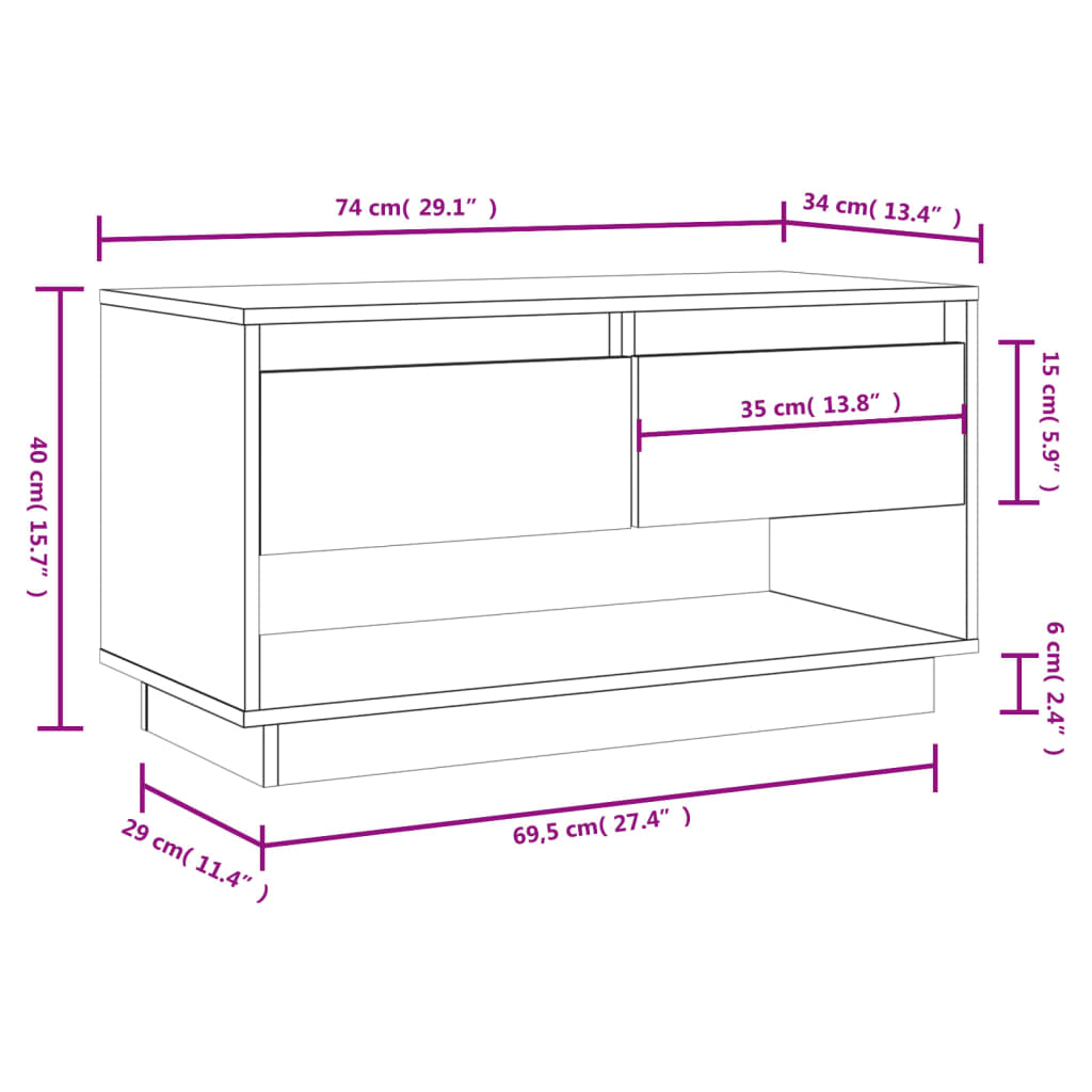 TV-benk 74x34x40 cm heltre furu