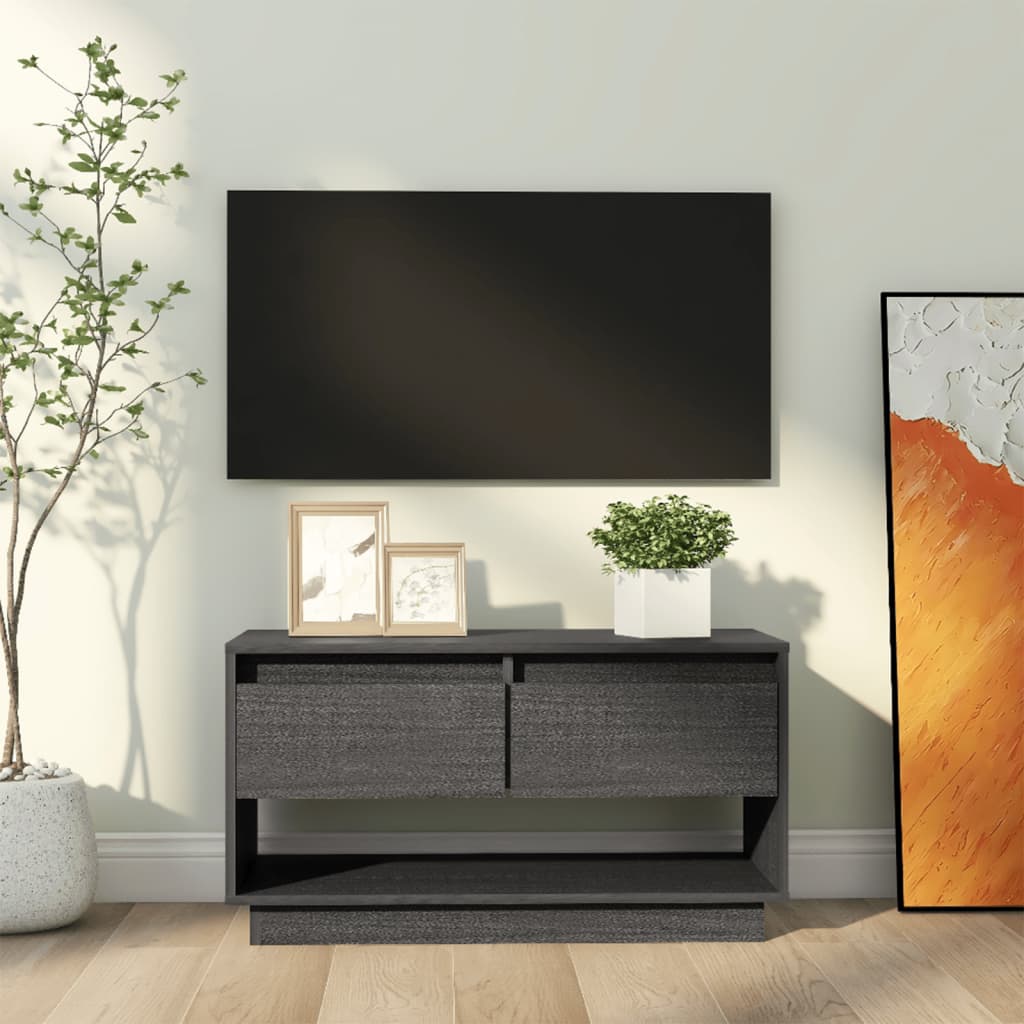 TV-benk grå 74x34x40 cm heltre furu