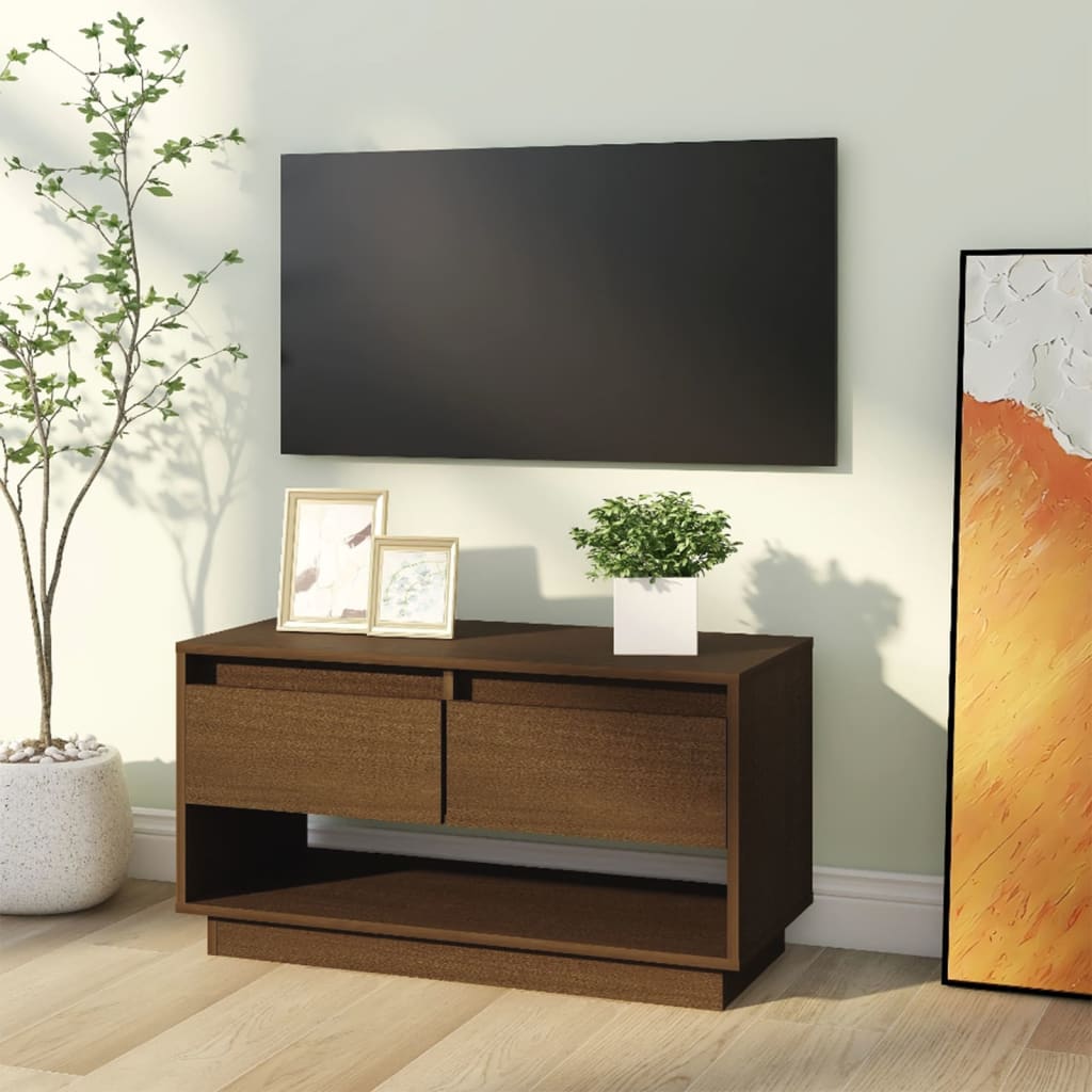 TV-benk honningbrun 74x34x40 cm heltre furu