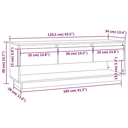 TV-benk hvit 110,5x34x40 cm heltre furu