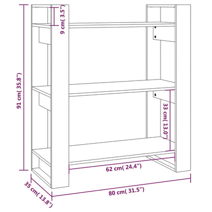 Bokhylle/Romdeler svart 80x35x91 cm heltre furu