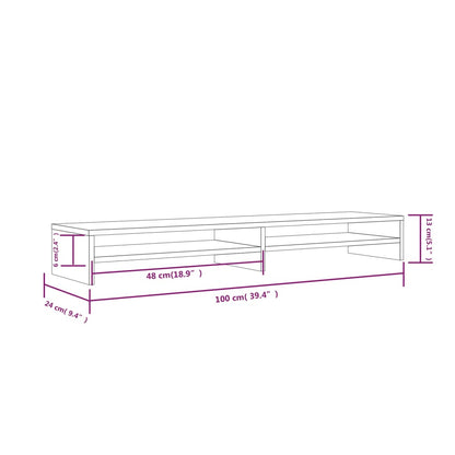 TV-Monitorstativ hvit 100x24x13 cm heltre furu