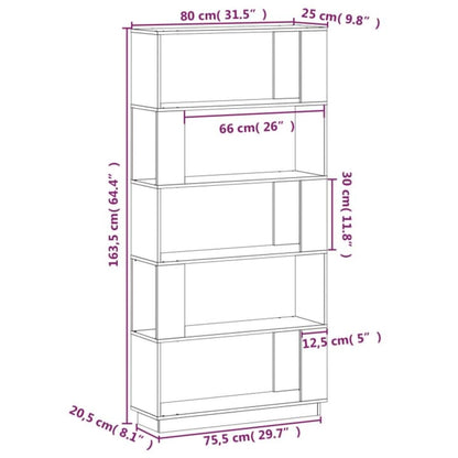 Bokhylle/Romdeler svart 80x25x163,5 cm heltre furu