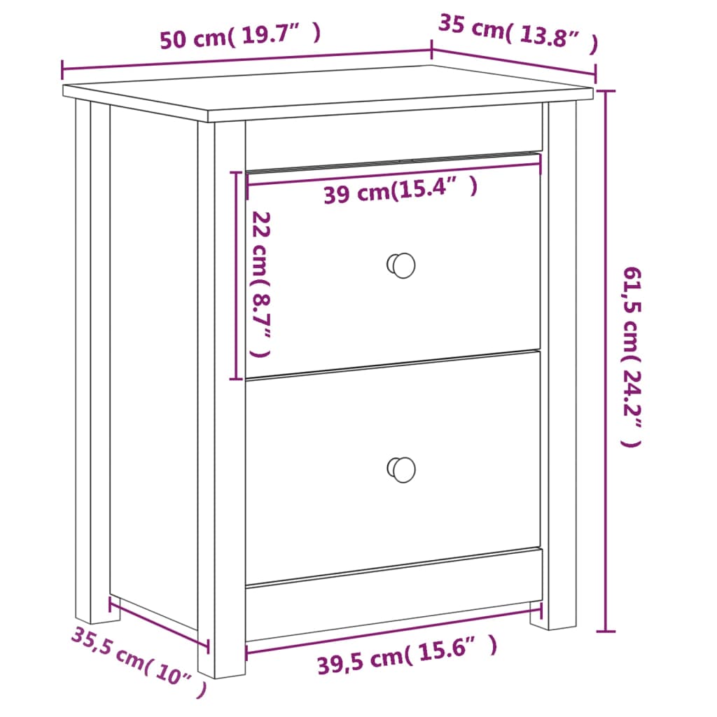 Nattbord Sengbord svart 50x35x61,5 cm heltre furu