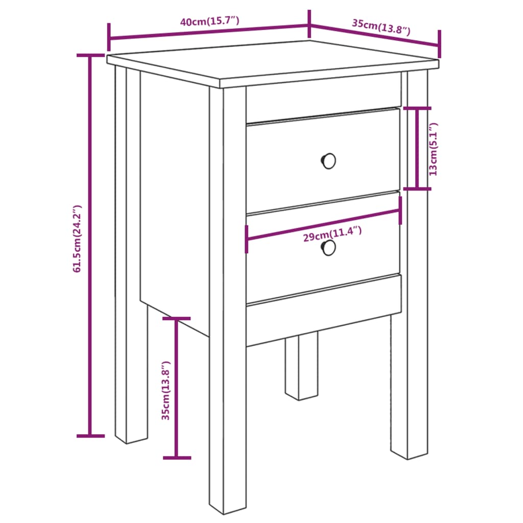 Nattbord Sengbord svart 40x35x61,5 cm heltre furu