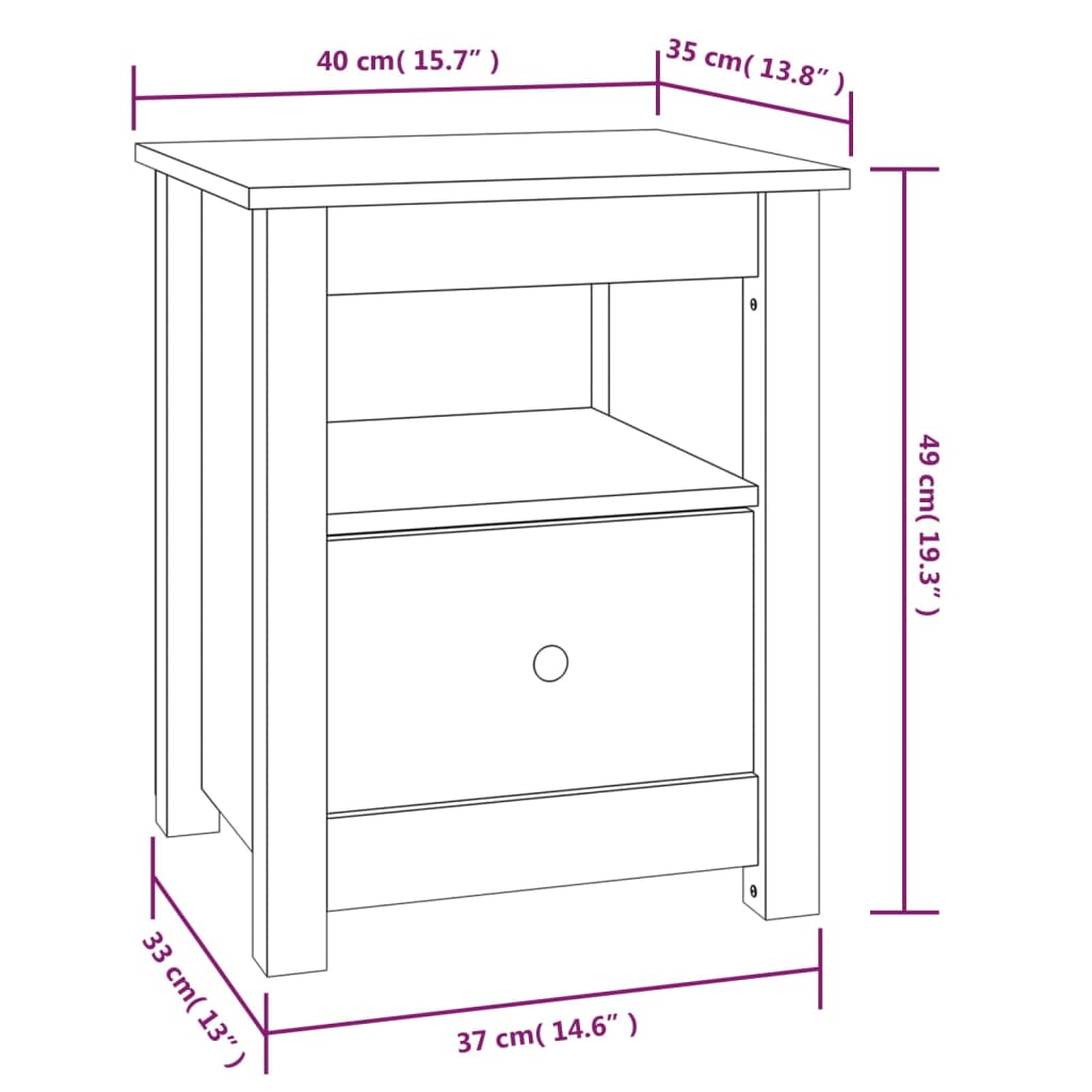 Nattbord Sengbord svart 40x35x49 heltre furu