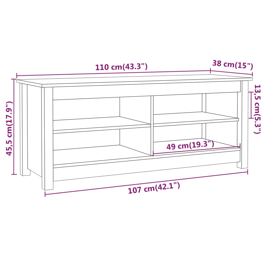 Skoskap Skobenk Skohylle 110x38x45,5 cm heltre furu