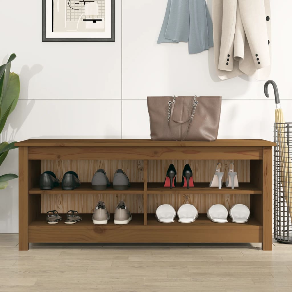 Skoskap Skohylle Skobenk Honningbrun Skobenk Honningbrun 110x38x45,5 cm heltre furu