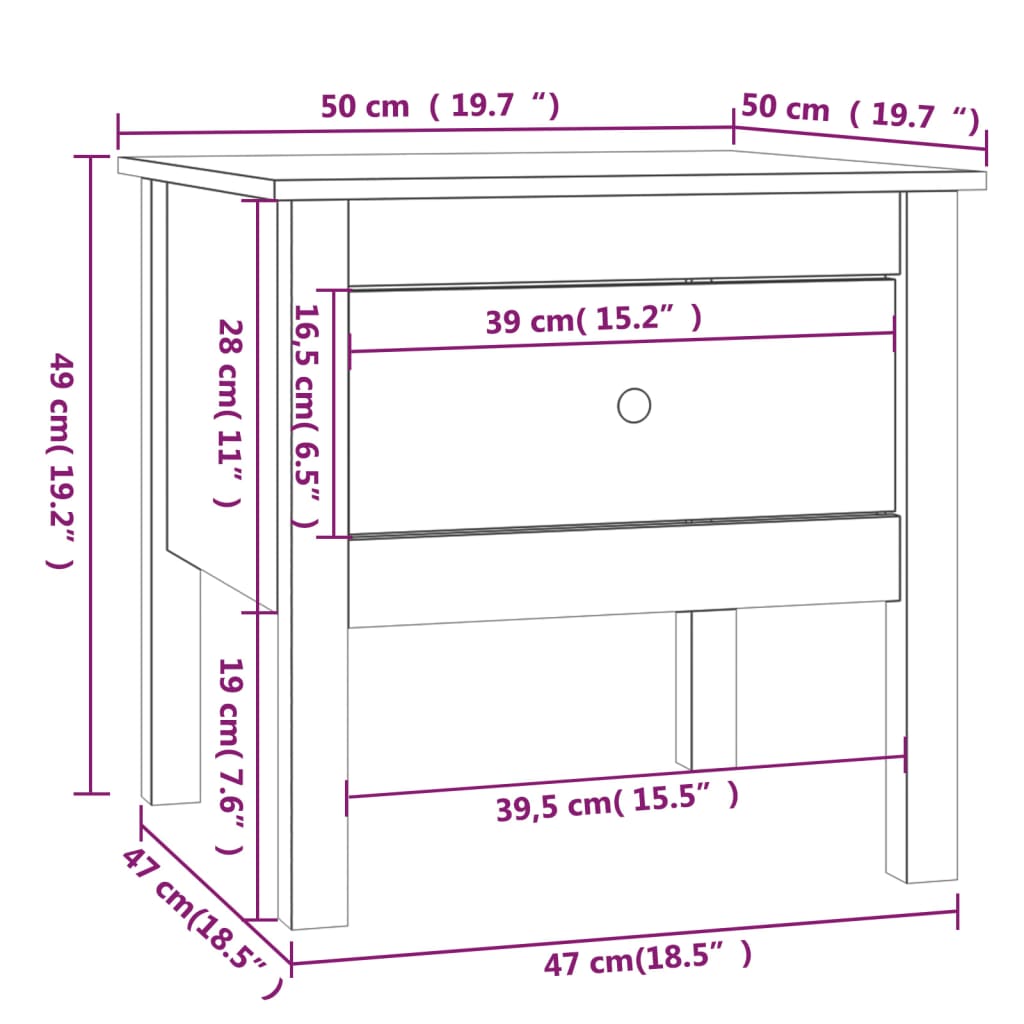 Sidebord 50x50x49 cm heltre furu