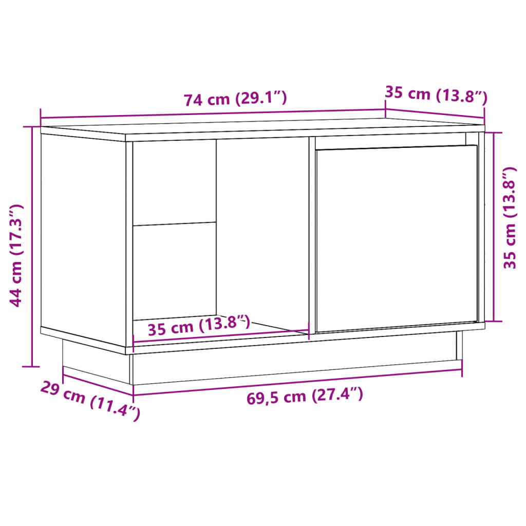 TV-benk 74x35x44 cm heltre furu