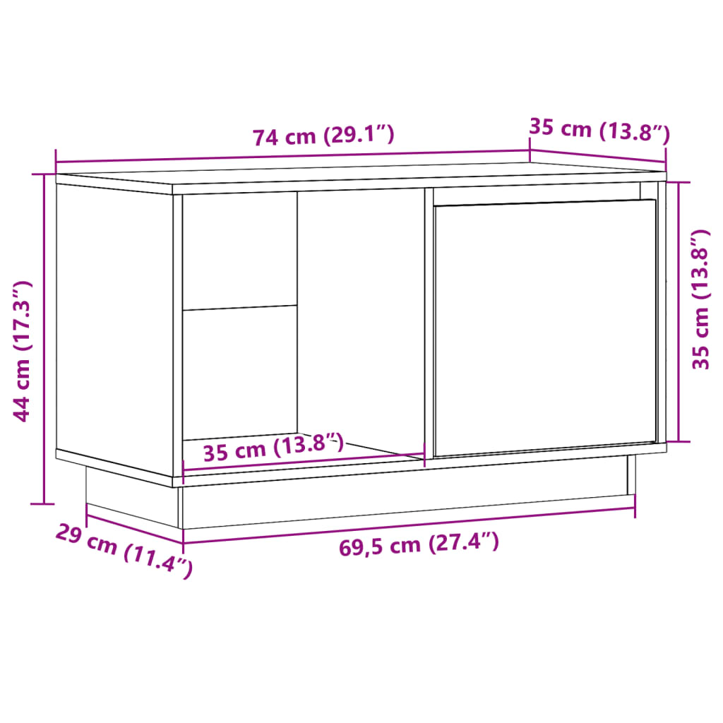 TV-benk hvit 74x35x44 cm heltre furu