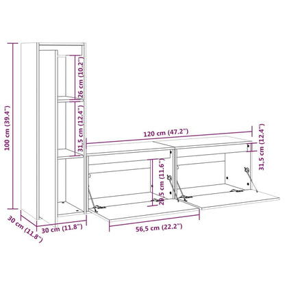 TV-benker 3 stk heltre furu