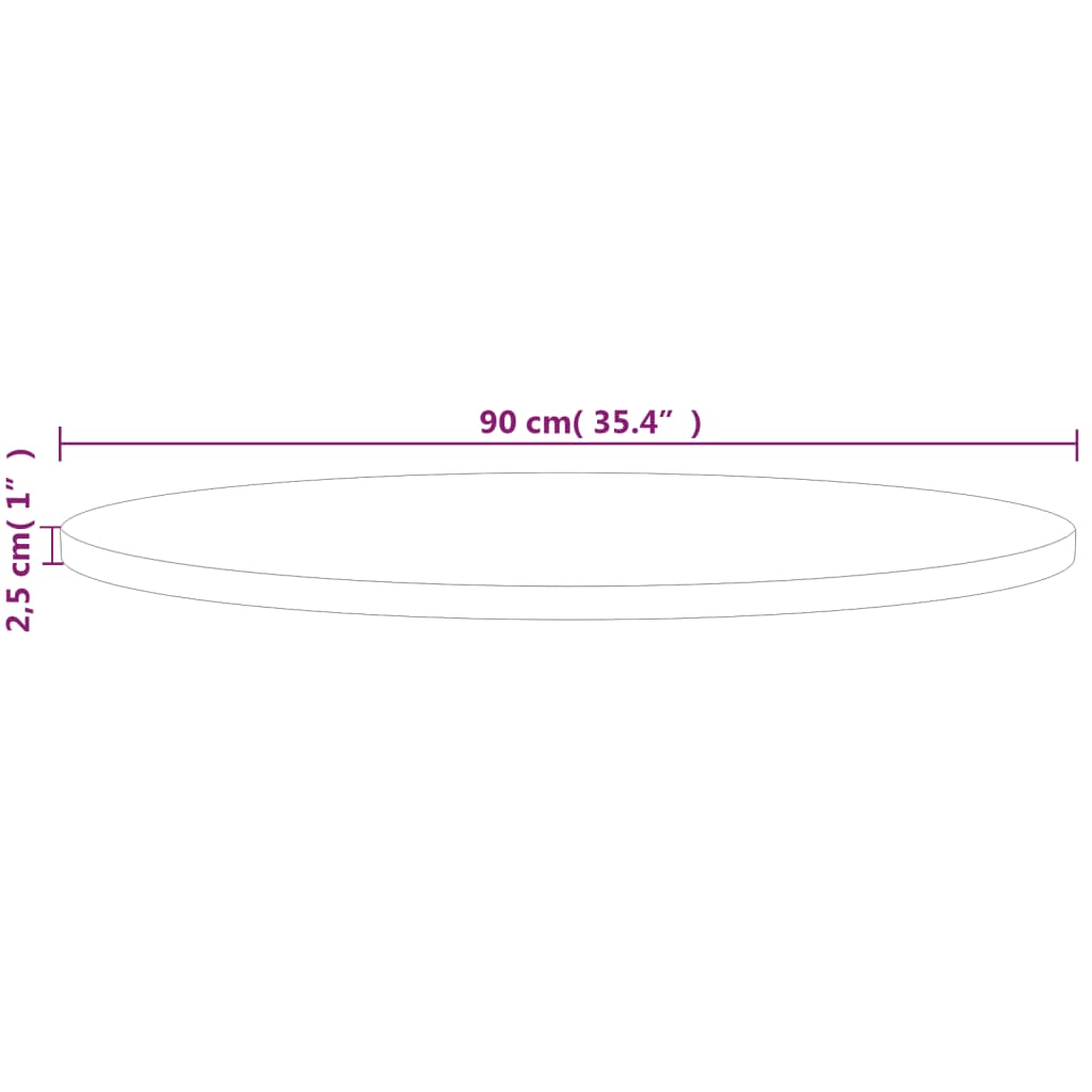 Bordplate Rund Ø90x2,5 cm ubehandlet heltre eik