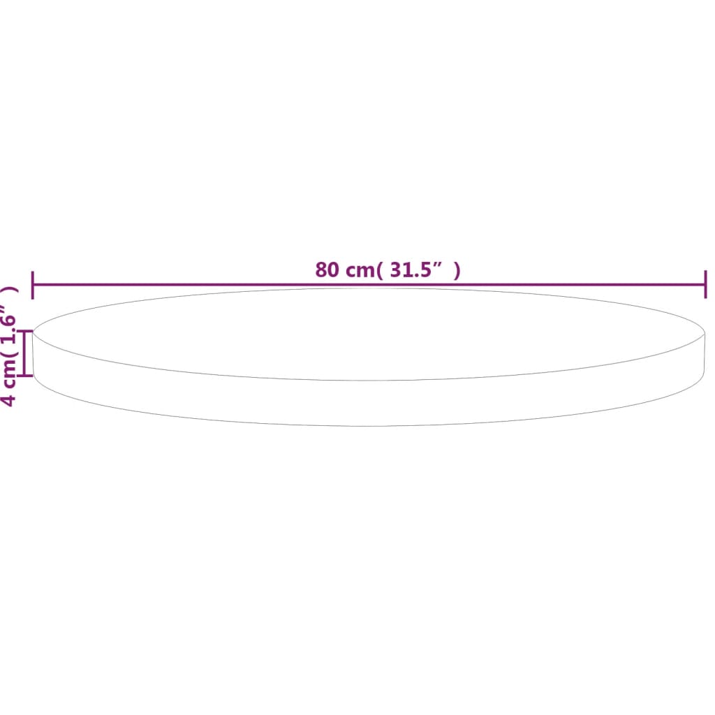 Bordplate Rund Ø80x4 cm ubehandlet heltre eik