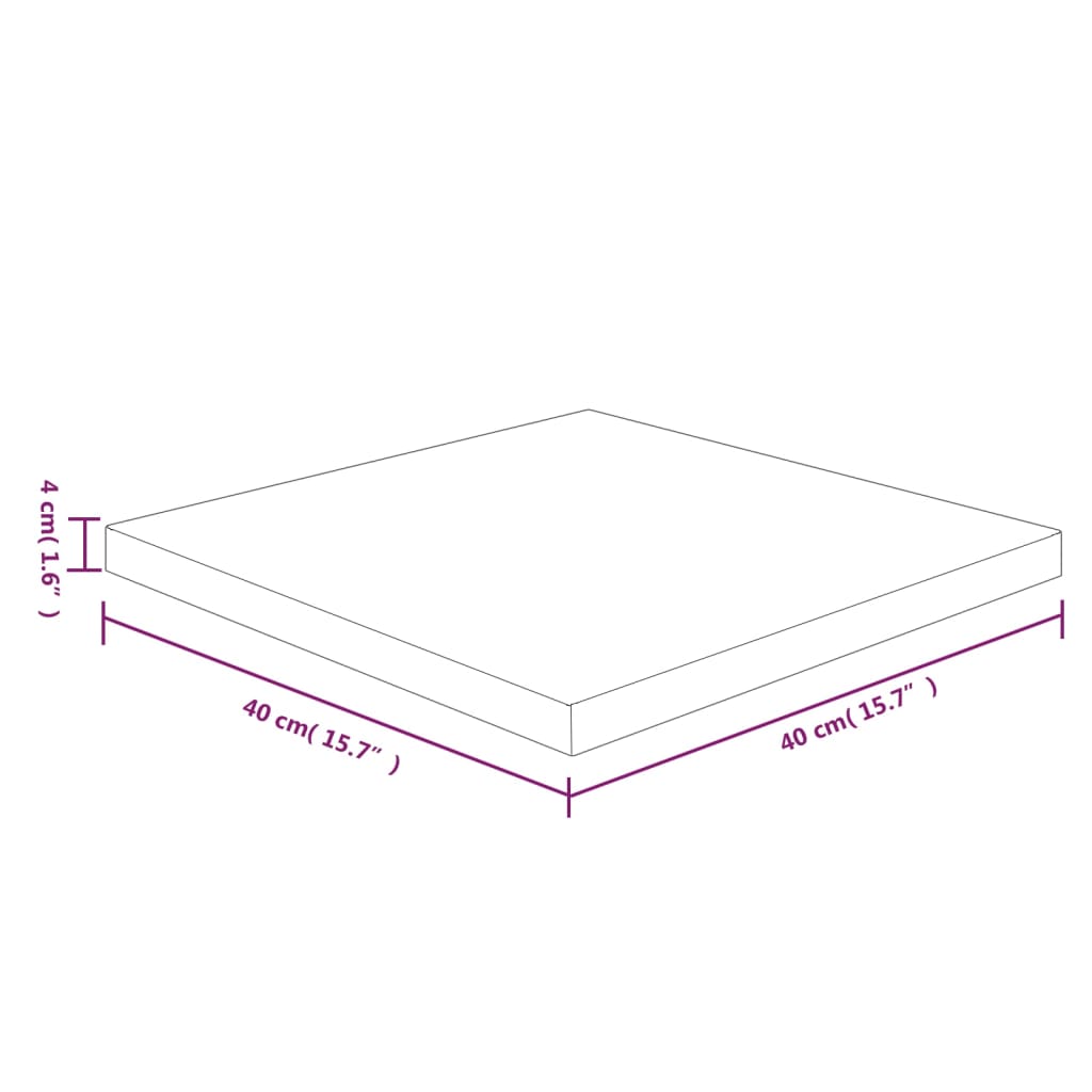 Bordplate Firkantet 40x40x4 cm ubehandlet heltre eik