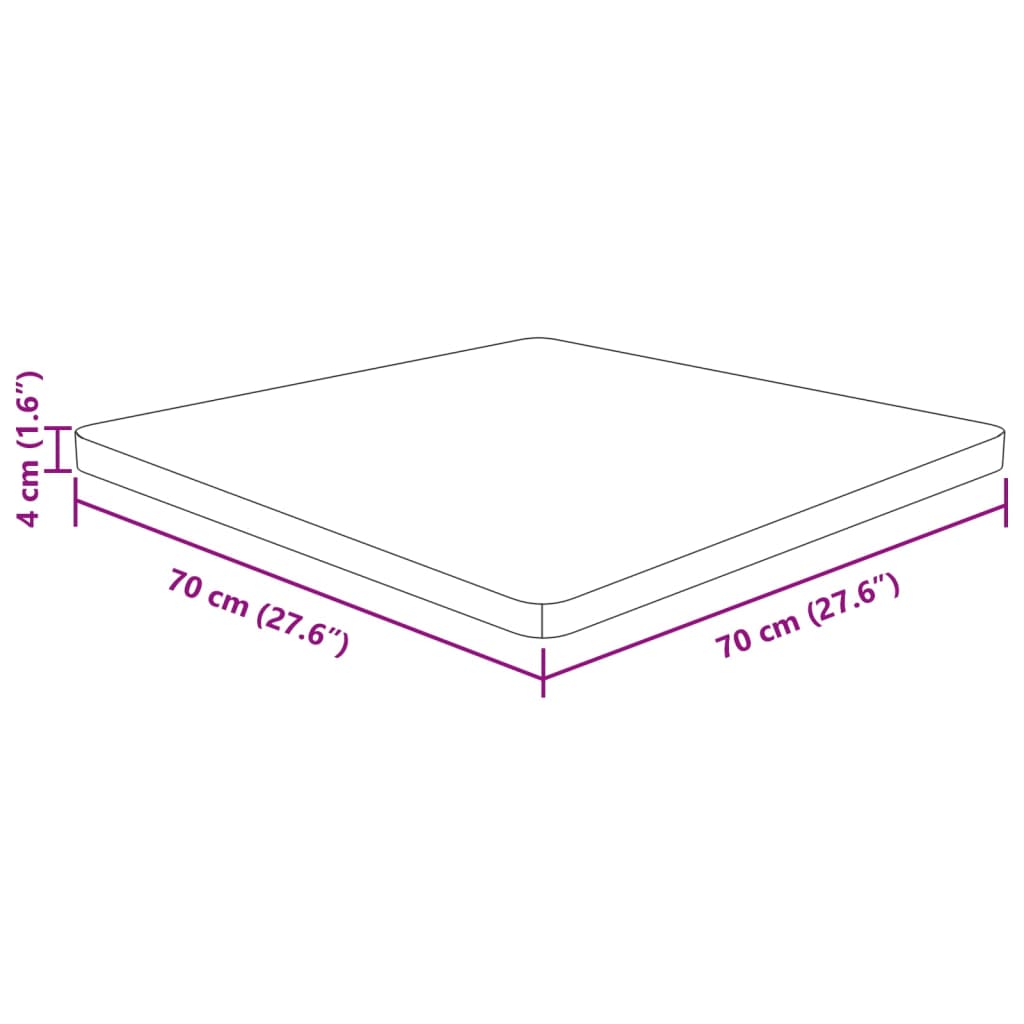 Bordplate Firkantet 70x70x4 cm ubehandlet heltre eik