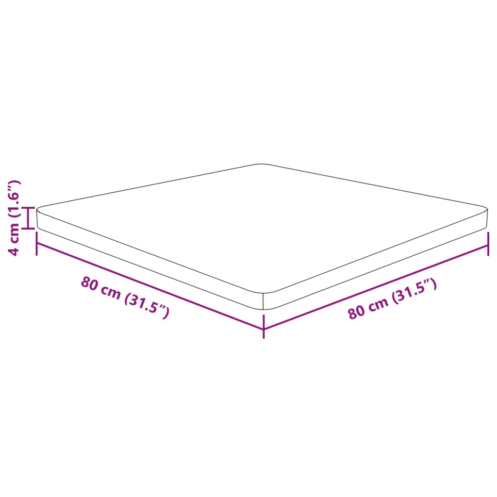 Bordplate Firkantet 80x80x4 cm ubehandlet heltre eik