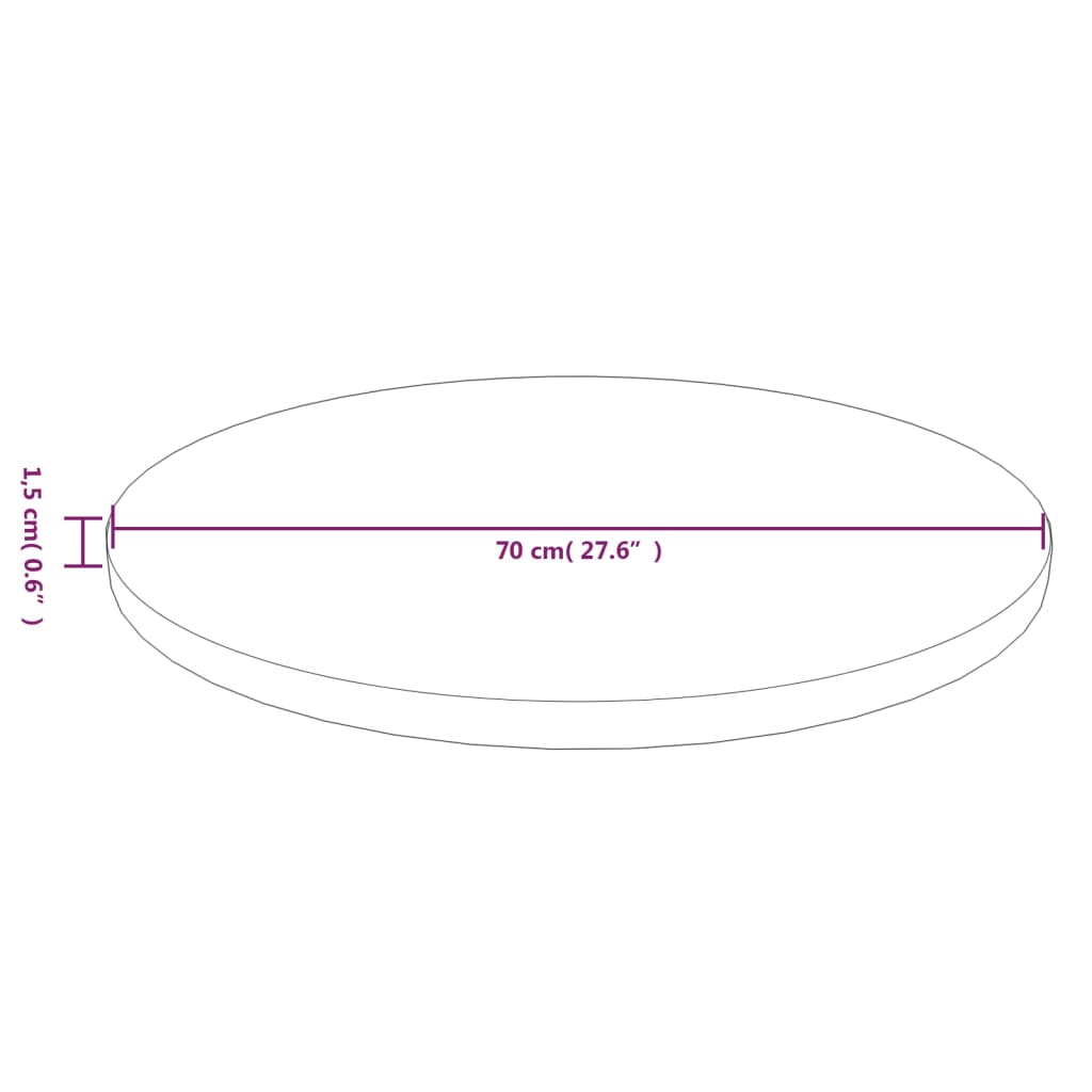 Bordplate Rund mørkebrun Ø70x1,5 cm behandlet heltre eik