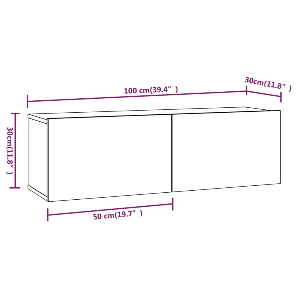 TV-benk grå sonoma 100x30x30 cm konstruert tre